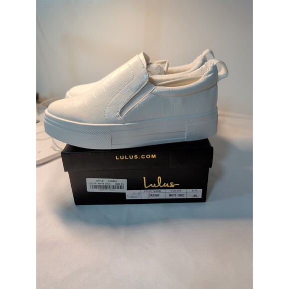 Lulus Cassay Platform Sneaker Women 6 1/2 Crocodile Embossed Slip On Shoe White - Picture 3 of 6